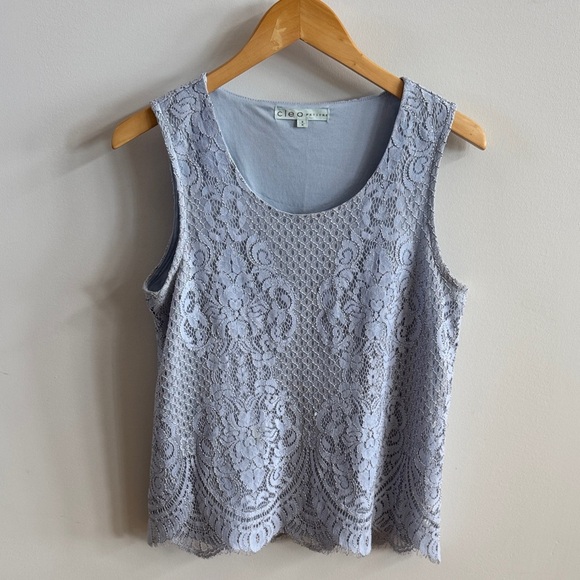Cleo Delicate Lace Tank Top - Light Blue - Picture 2 of 6